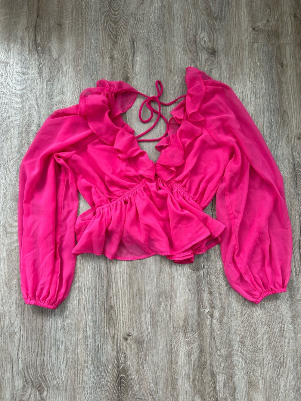 Lulu's Hot Pink Ruffle Tie-Back Peplum Crop Top